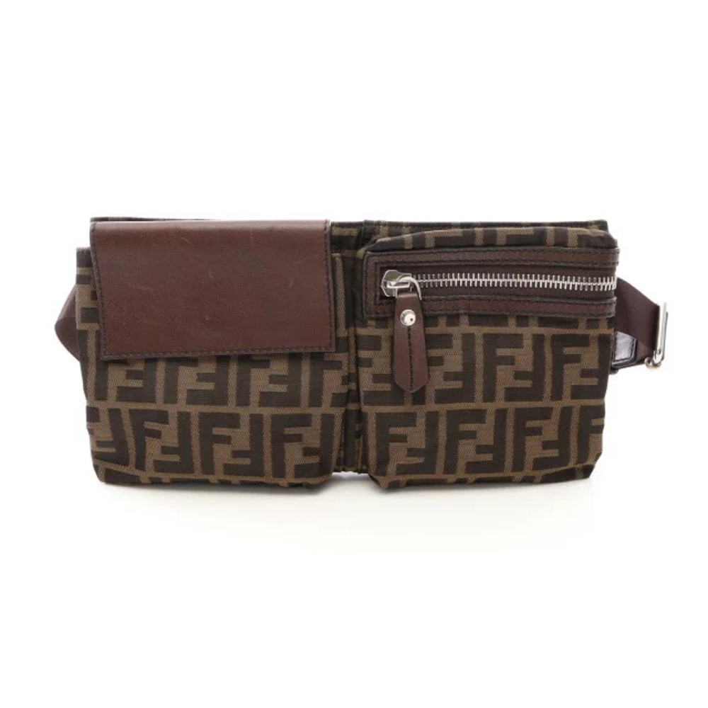 Fendi Zucca Belt Bag Waist Canvas Leather Brown
